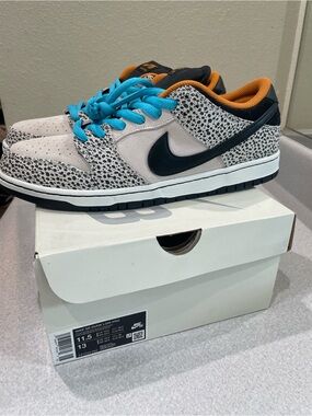 Nike Dunk Low Safari Print with Teal Laces and Orange Lining
